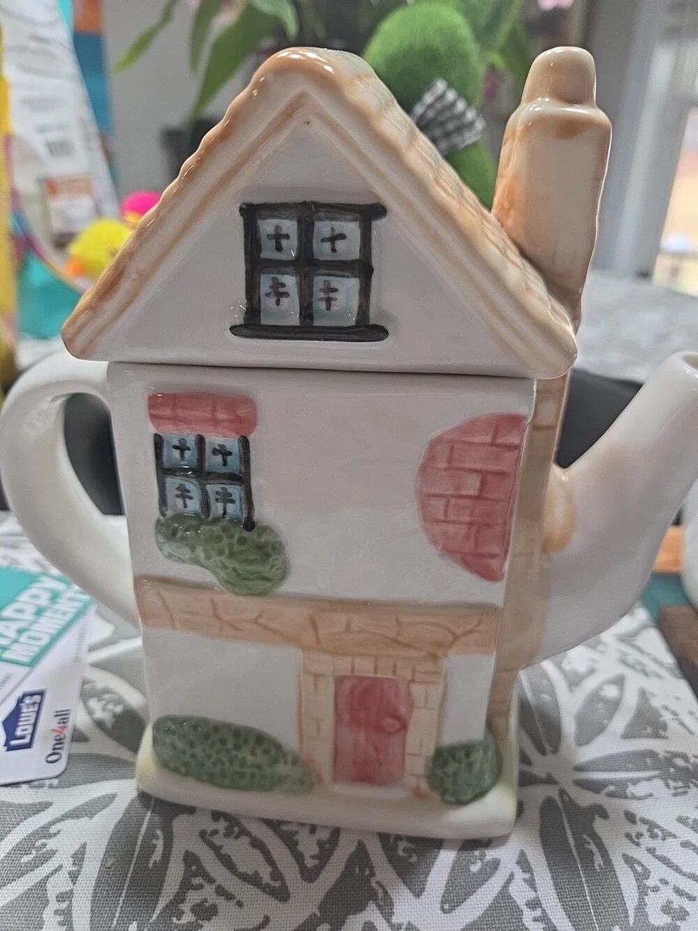 Ceramic Tea Shop Teapot House Cream White Small - Used